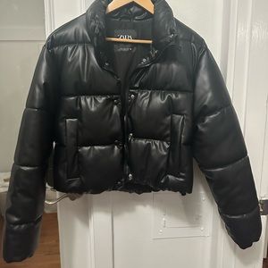 Zara Faux Leather Puffer Jacket